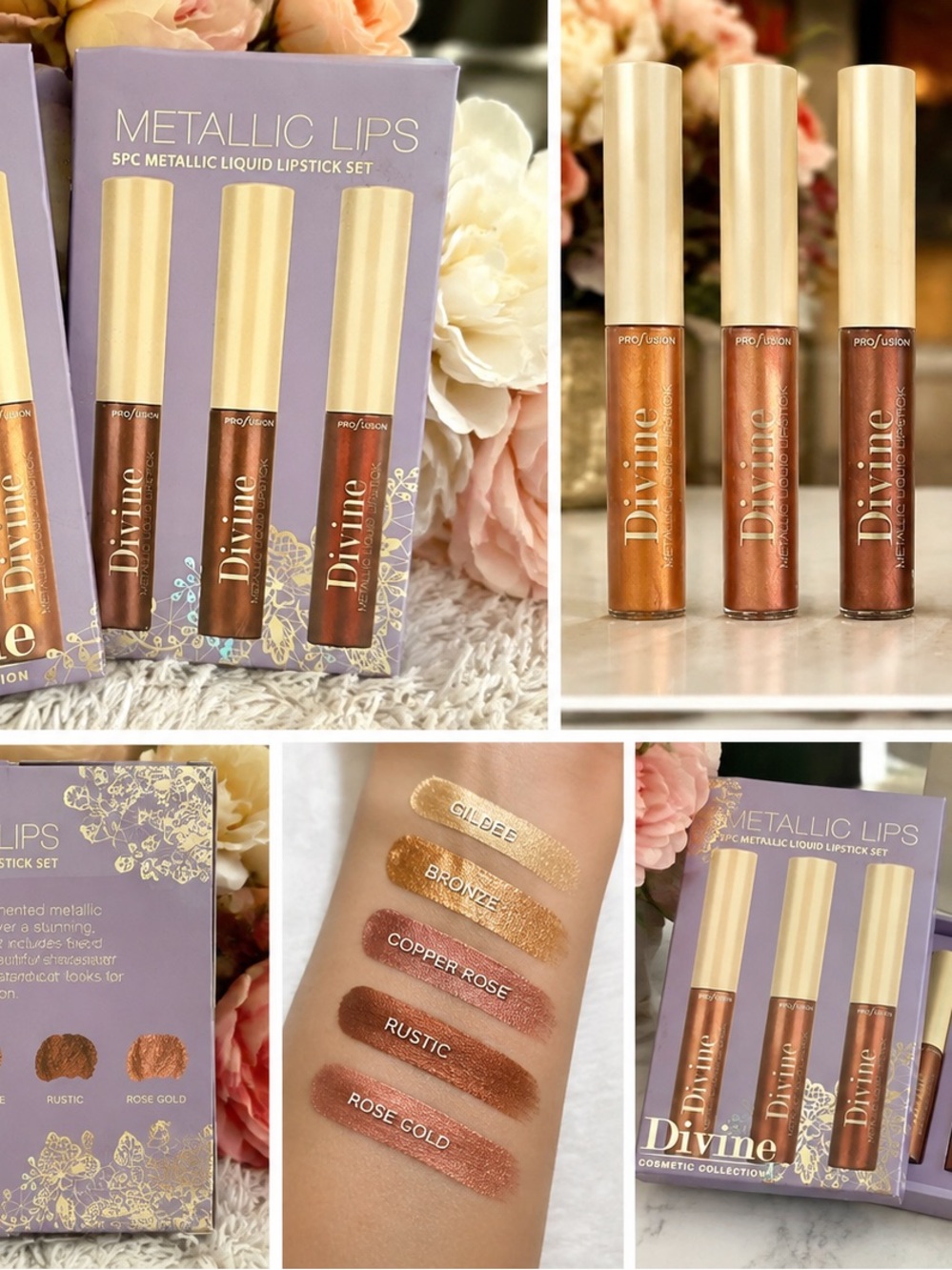 Metallic Lips 3-Piece Liquid Lipstick Set — Rose Gold, Copper & Bronze